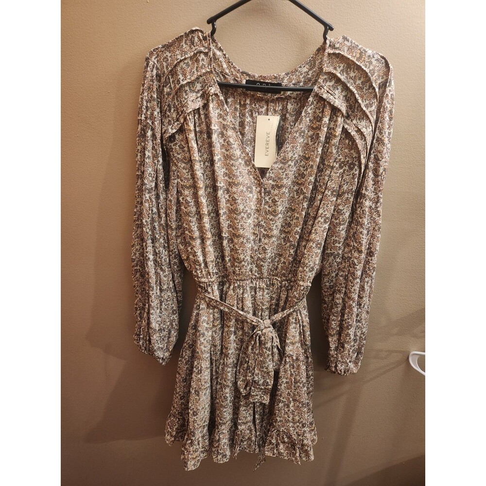 OPT Evereve Floral Boho Ruffle Mini Lea Dress Prairie Style Size XL NWT